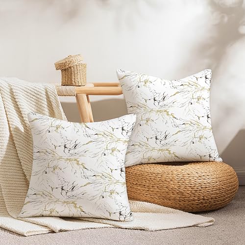 Image of Jaipur Weaves Cushion Cover 16 Inch X 16 Inch - Set of 2, Modern Print 180 GSM Decorative Soft Cushion Covers for Sofa /Bed /Chair, Gift for Home Decor (Minimalist Marble, 2)