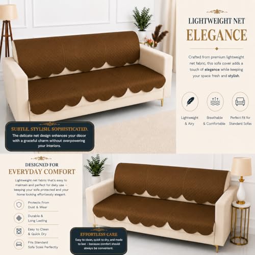 Image of Homerz Premium 'Surya Series' Sofa Cover | Stylish Sofa Protector | Net Fabric | Anti-Stain & Washable Slip Cover Exact Size Antislip (New Jerry Brown, 5 (3+1+1) Seater, Seat Cover with Backrest)