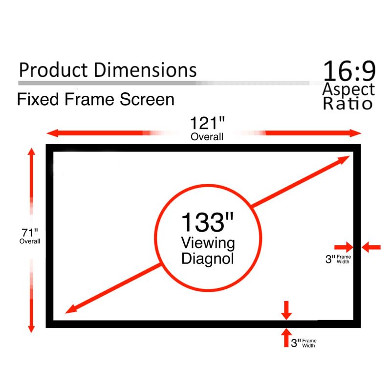 Image of Fixed Frame Projector Screen 16:9 Aspect Ratio, 1.5 Gain Active 3D 4K Ultra HD Projection Screen for Classroom, Office & Home Theater (ALR Crystal 4K, 133 Inch)