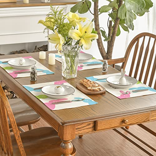 Artoid Mode Cute ​Rabbit Bunny Easter Placemats For Dining Table, 12 X 18 Inch Spring Seasonal Holiday Decoration Rustic Vintage Washable Table Mats Set Of 4 #TOP4