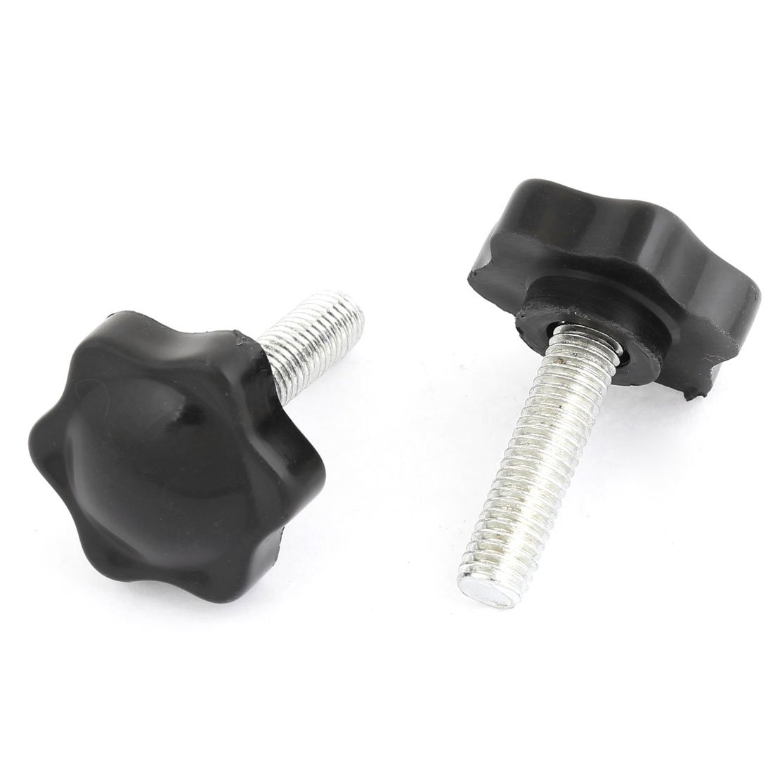 sourcingmap 32mm Star Head Dia 8mm x 30mm Clamping Screw Knob Grip 2 Pcs, Black,Silver