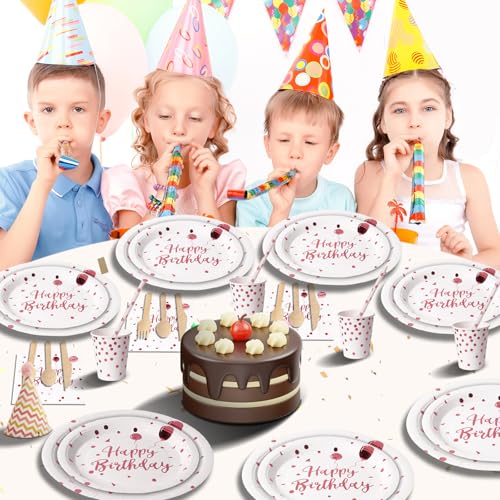 Miniatura 6 de Pyaili Cumpleaños Vajilla De Fiesta,193 Pcs Oro Rosa Blanco Vajilla Set Platos Fiesta Tazas Servilletas Cuchillos Tenedores Cuchara Y Mantel, Para Todo Tipo De Fiestas Temáticas -24 Invitados