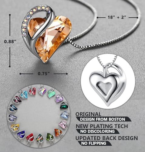 Image of Leafael Gift Necklaces for Women, Infinity Love Birthstone Heart Crystal Pendant, Birthday Anniversary Jewelry for Wife, Mom, and Her, Silver Plated, 18 inch + 2 inch Adjustable Chain