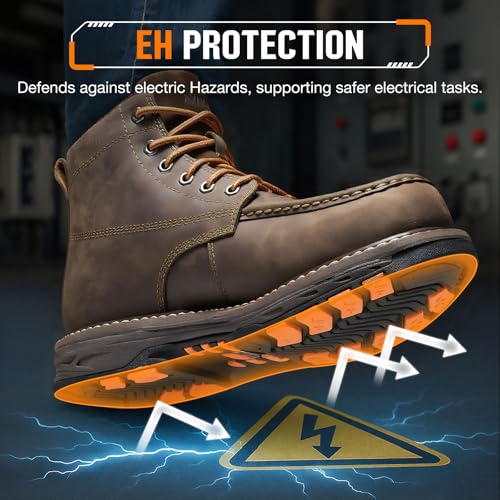 Image of NINGO Steel Toe Work Boots for Men, Puncture Proof & Non Slip Work Boots, Mens Safety Moc Toe Work Shoes with EH Protection, Water & Oil Resistant for Construction, Hunting, Welding