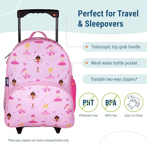 Image of Wildkin Kids 16 Inch Rolling Luggage for Boys & Girls - Lightweight Carry-On Suitcase with Telescoping Handle & Rolling Wheels for School, Travel & Overnight Trips
