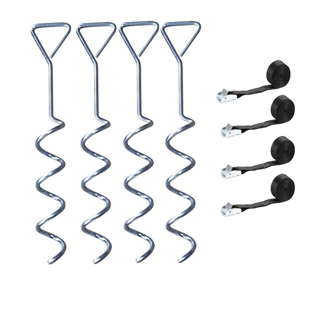 letsgood Heavy Duty Trampoline Anchor Kit - Safety Galvanized Ground Anchor Spiral Wind Stakes and Tie Down Straps, Set of 4
