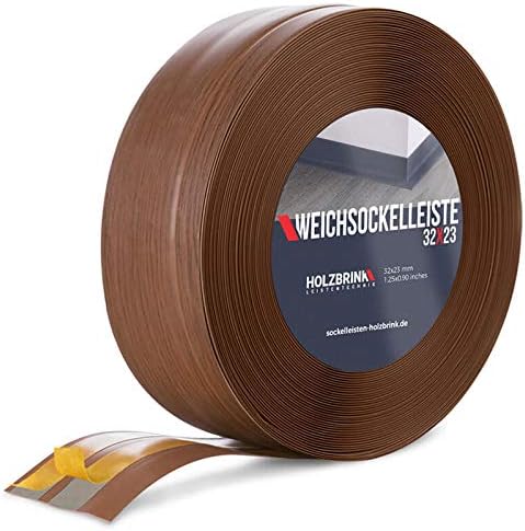 HOLZBRINK Skirting Board Soft Self Adhesive Dark Oak 32x23 mm 25 m PVC Flexible Baseboard Self- Stick Transition Profile Wall Caulk Strip