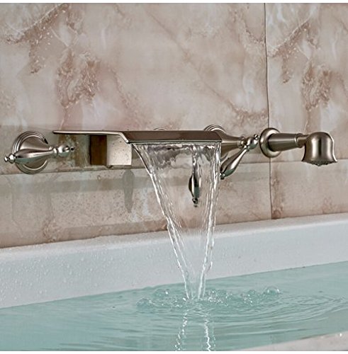 Robinet de baignoire cascade mural 5 trous en nickel brossé avec douchette Gowe