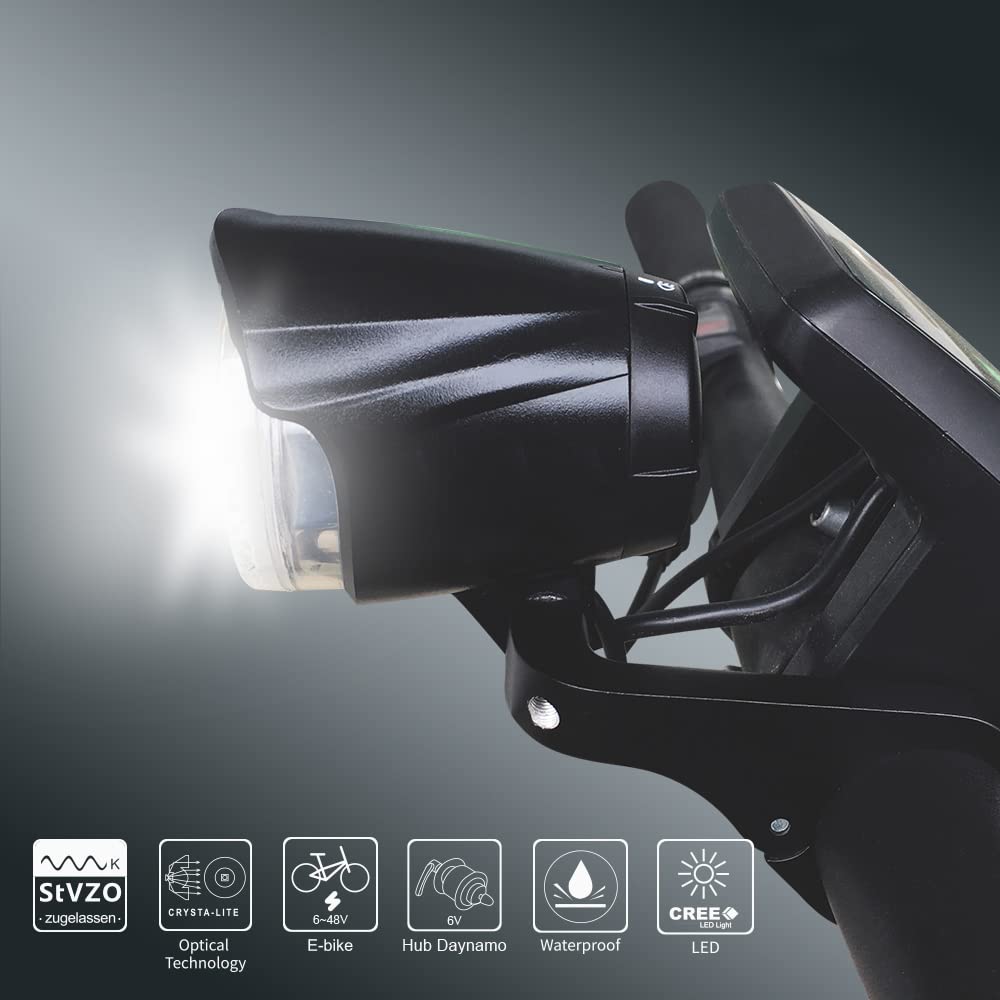TIORU Phare LED Vélo Électrique Lumière Imperméable À l'eau IPX5 Anti-Glare Hub Dynamo E Bike Et E Scooter Light