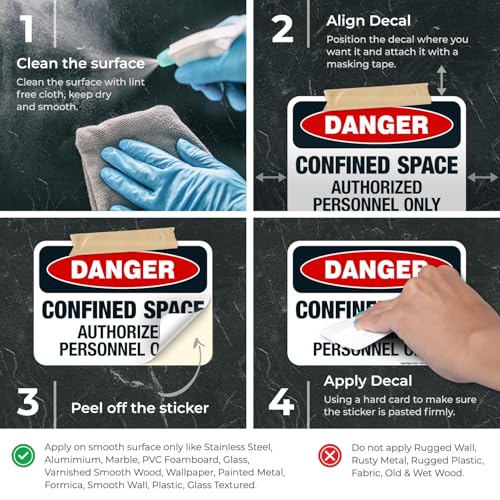 Confined Space Authorized Personnel Only Sign, OSHA Danger Sign, (4 Pack) 5x7 Inches, 4 Mil Vinyl Decal Stickers Weather Resistant UV Protected, Made in USA by Sigo Signs
