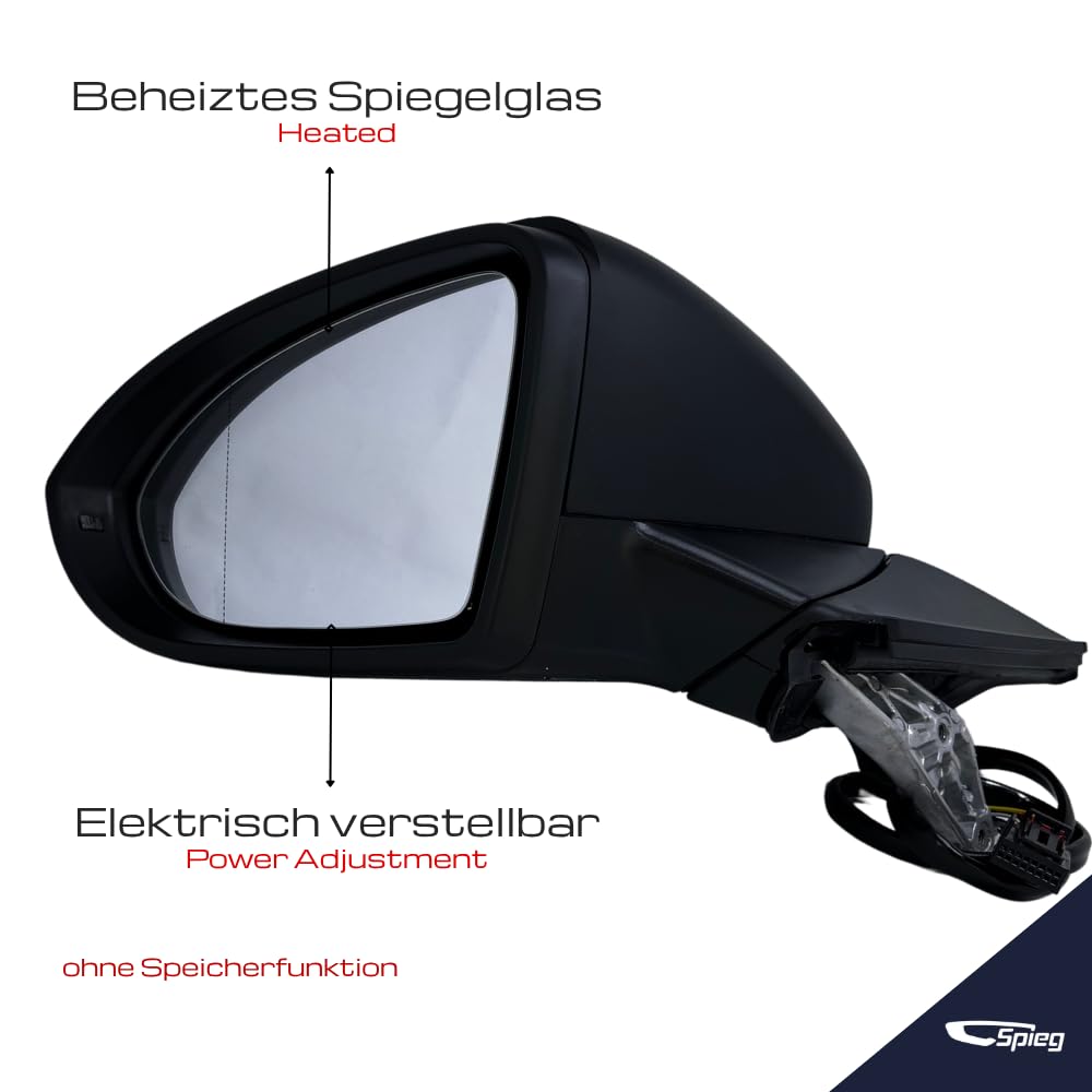 Spieg Außenspiegel Links für 2013-2020 Volkswagen Golf 7 Elektrisch Einklappbar, Umfeldbeleuchtung, Schwarz, 9 PIN