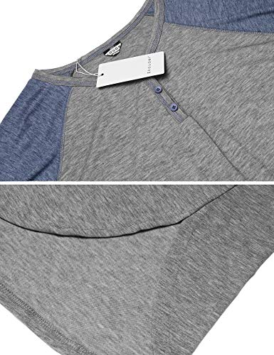 Ekouaer Men's Short Sleeve Nightwear Cotton Contrast Color Nightshirt Long Kaftan Sleep Gown Robe (Grey,Xl) #TOP5