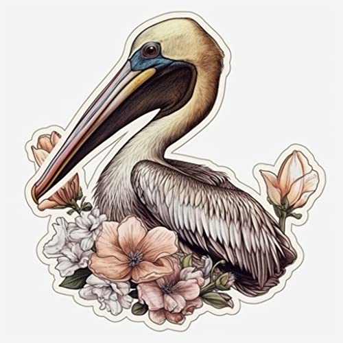 Image of Yoonek Graphics Louisiana Brown Pelican Bird Magnolia Flower Vinyl Decal Sticker for Car, Laptop, Tumbler, More. #008547-6