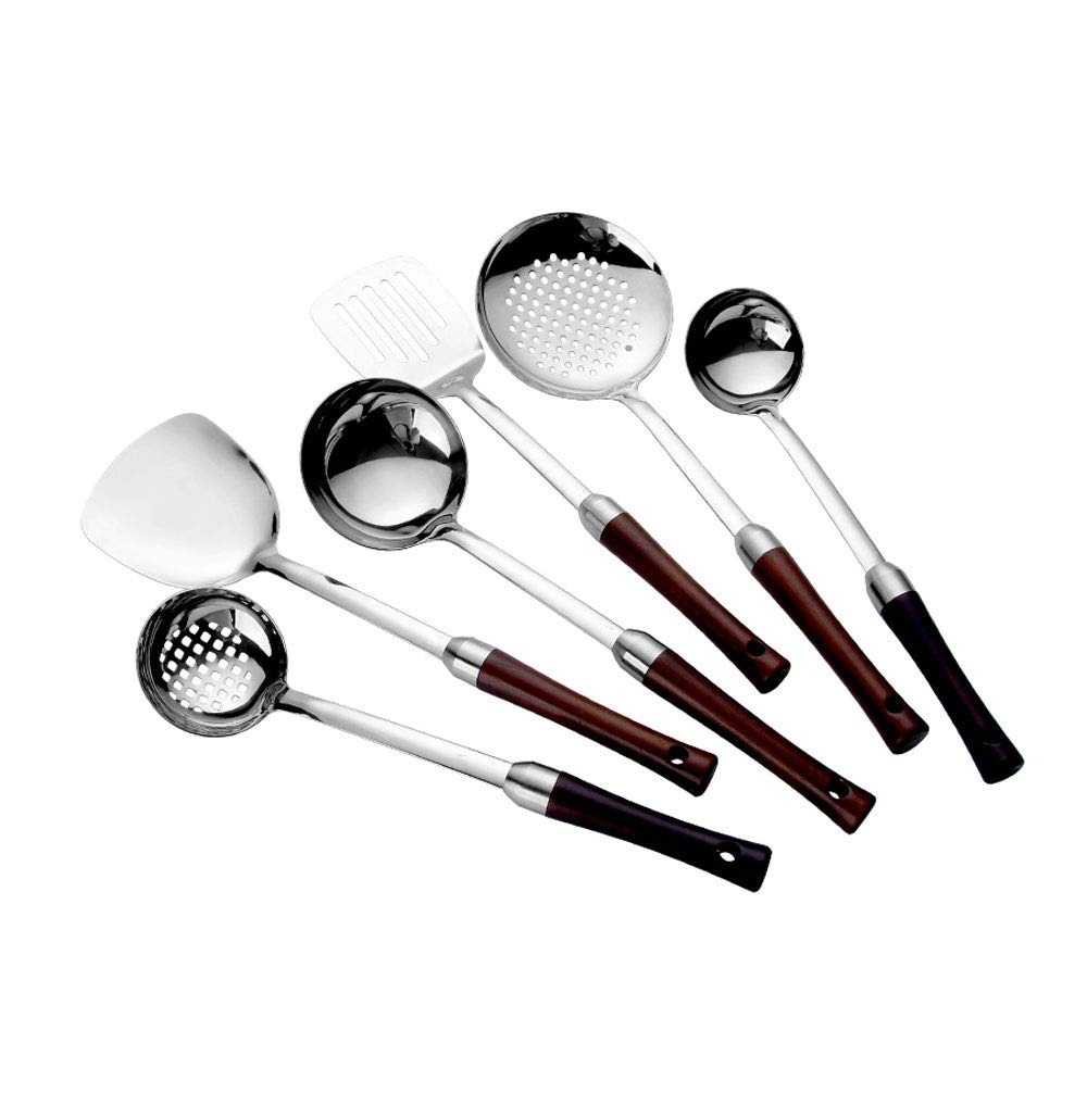Ensemble d'ustensiles de Cuisson en Acier Inoxydable, 6 pièces ustensiles de Cuisine, Outils de Cuisine sertis avec Porte-ustensiles antiadhésif et résistant à la Chaleur, Facile à Nettoyer