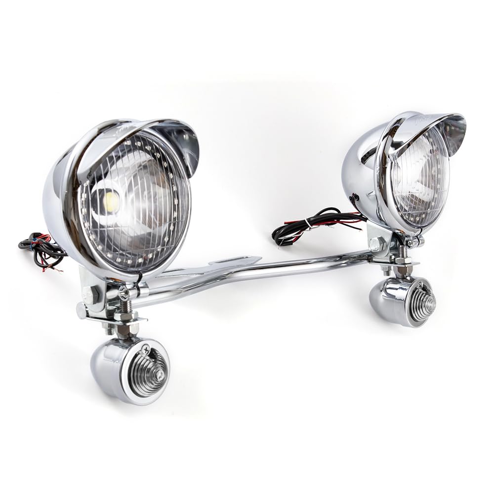 Universal faros auxiliares de moto custom LED con soporte 1 juego faros antiniebla para motocicleta cromados compatible con Shadow VT 750 1100