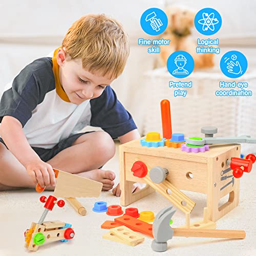 image for Hieoby Wooden Tool Set for Kids 2 3 4 5 Year Old, 29Pcs Educational ST