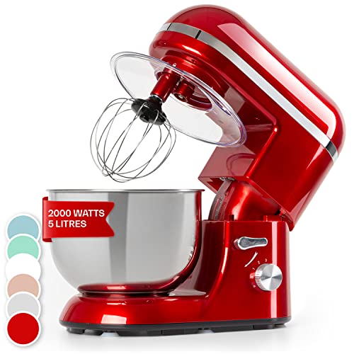 Klarstein Bella Elegance 5.2L Stand Mixer, 6-Speed, 2000W, Red, Stainless Steel & Aluminium, BPA-Free Accessories, Perfect for Baking, Kneading, Whipping, Mixing