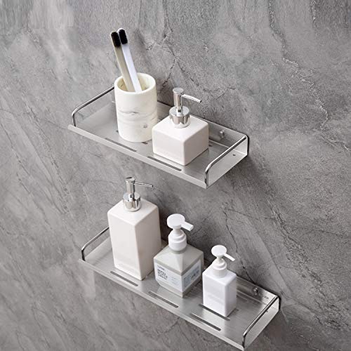 Msoat Estante Cesta Ducha Estantería de Baño 2 Piezas con Rectángulo de Acero Inoxidable SUS304 Organizador Ducha Colgar Montado en la Pared Entramado Bandeja de Baño Espacial Perforado Inodoro