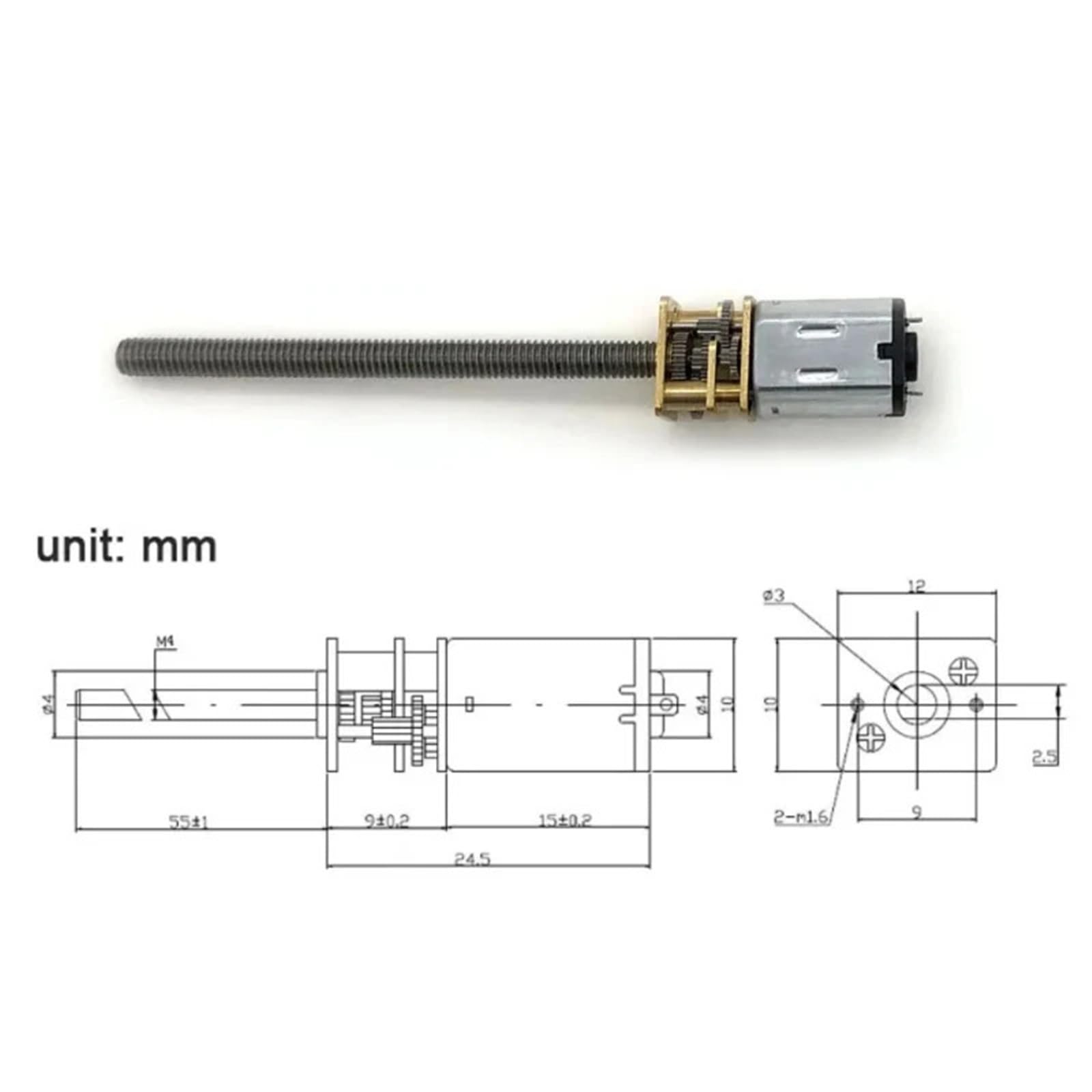 GA12-N20 M4*55 Micro riduttore motoriduttore 3V 12V motori elettrici filettati più lunghi (60 giri/min, 6V)