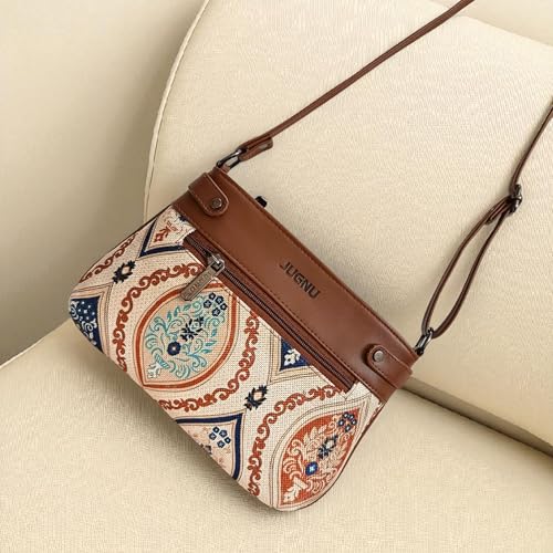 Image of JUGNU Sling Bag for Women, Jute Fabric, Crossbody Style, Slim Design, Multicolour, Medium Size, Lightweight, Adjustable Strap, Zipper Closure, 5 Pockets