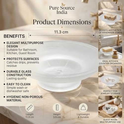 Image of Pure Source India Glass Soap Dish for Bathroom Or Kitchen, (3.25 cm)