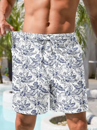 Image of RQP Mens Cotton Linen Shorts Casual Drawstring 7inch Inseam Shorts Stretch Summer Beach Wear