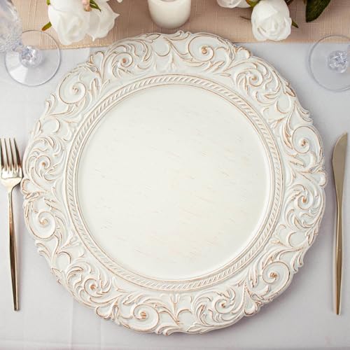 Platos desechables acrílicos color blanco antiguo, 14", pack 12 miniatura 1