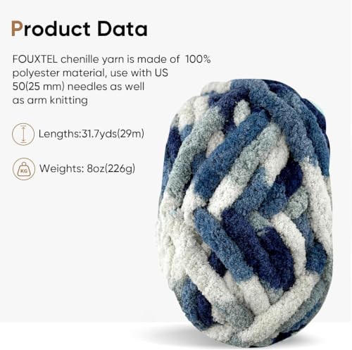 Image of 8 Jumbo Packs Chunky Chenille Yarn for Crocheting, 31.7 yds, 8 oz Each Skein Bulky Thick Fluffy Yarn for Knitting, Super Bulky Chunky Yarn for Hand Knitting Blanket, Soft Plush - Deep Ocean