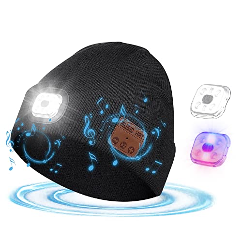 CVRSUKEMP LED Bonnet Lampe Frontale, Étanche Lumière Hiver Chaud Phare Cadeaux pour Hommes et Femmes,vélo Camping Randonnée en Plein air Coiffe Rechargeable Camping Chapeau d'hiver Cover