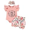 ZOELNIC Newborn Baby Girl Clothes Summer Letter Rib Romper+Floral Shorts+Headband 3Pcs Outfits Set