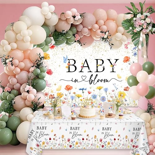 Wildflower Baby in Bloom Baby Shower Decorations,Pink Green White Balloon