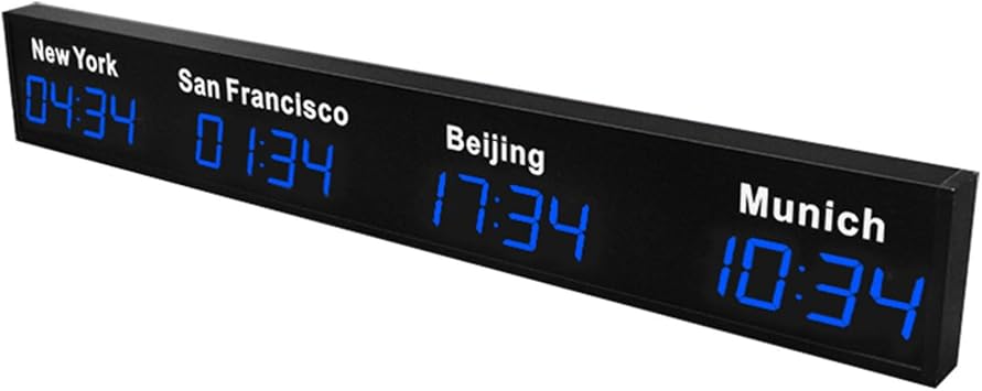 World Time Zones Clock, LED Digital Multiple Time Zones Clock, 3/4/5 Cities World Time Wall Clock, for Hotels/Enterprises/airports,5City Blue 4City