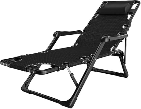 Sunloungers Black Reclining Sun Lounger Chair Heavy Duty | Folding Recliner Garden Chair with Footrest | Deck Chairs with Cup Holder | Zero Gravity Chairs Lay Flat, Max. 160KG