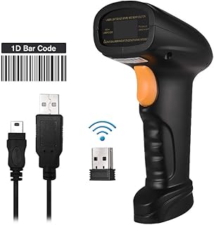 KKmoon Scanner de código de barras sem fio 2.4G 2 em 1 e leitor de código de barras com fio USB portátil Leitor de código de barras 1D Armazenamento de até 120.000 código de barras com bateria recarr
