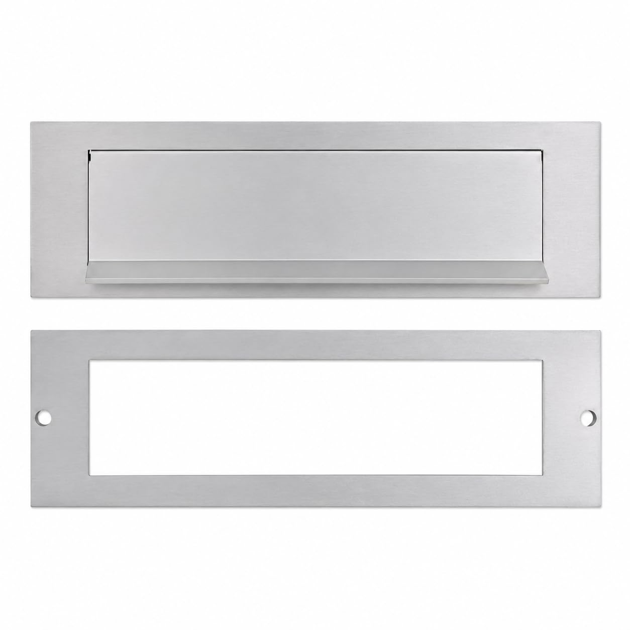 Aluminium Silver Gravity Letter Plate with Back Plate for Front Door, 10" x 3" External Size, 7-7/8" x 2" Internal Slot, Mail Slot Letterbox Flap, Weather Resistant, Easy Fit Door Mail Catcher