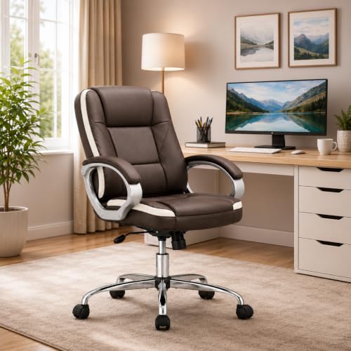 Image of Oakcraft Premium Ergonomic Office Chair - Adjustable Swivel Desk Chair with Lumbar Support & PU Leather Upholstery