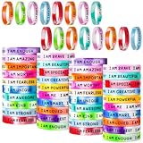 CYCLUSIVE 60 Pieces Students Inspirational Wristbands Rubber Bracelets Fun Motivational Wristbands for Kids Students Back to School Gifts