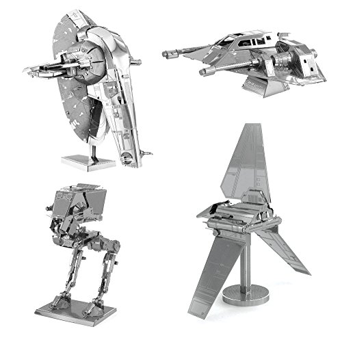 Metal Earth 3D Model Kits Star Wars Set of 4 Snowspeeder - Imperial Shuttle - Slave 1 - AT-ST