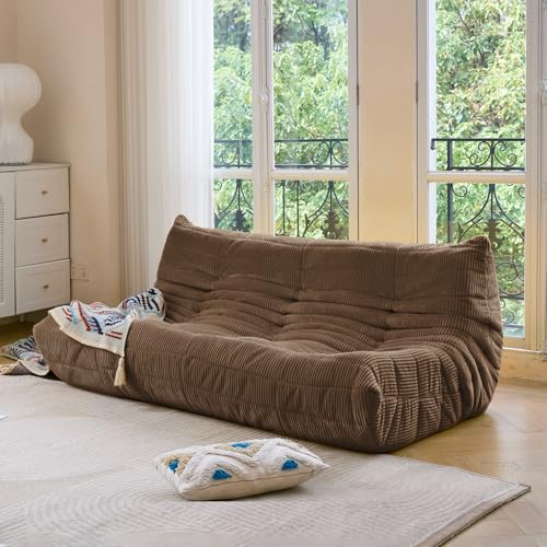 N&V Fireside Three Seater Sofa, Mid Century Armless Twin Size Floor Lounge Chair, Soft Premium Corduroy Floor Sofa, Accent Chair for Living Room, Bedroom (Brown Sugar)