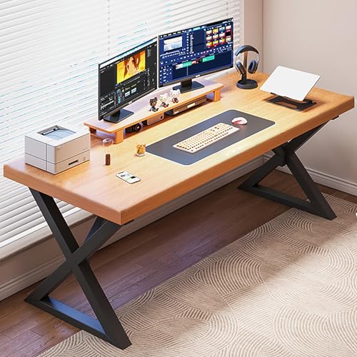 Escritorio Moderno para computadora de 90 cm, Elegante estación de Estudio de Madera y Metal para Oficina en casa, habitación Infantil y Estudio. Diseño Sencillo, Acabado marrón, Uso versáti
