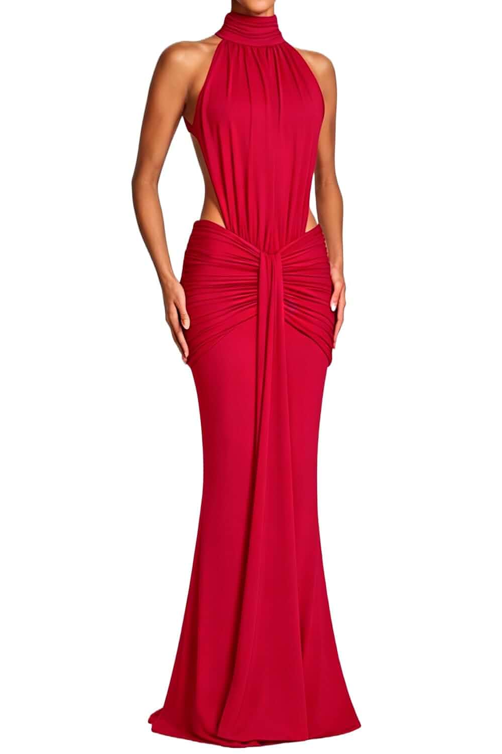 Women's Sexy Halter Sleeveless Cut Out Backless Bodycon Maxi Dress Deep V-Neck,Ruched Gown, Formal Evening Party, Wedding Guest, Cocktail Night Events