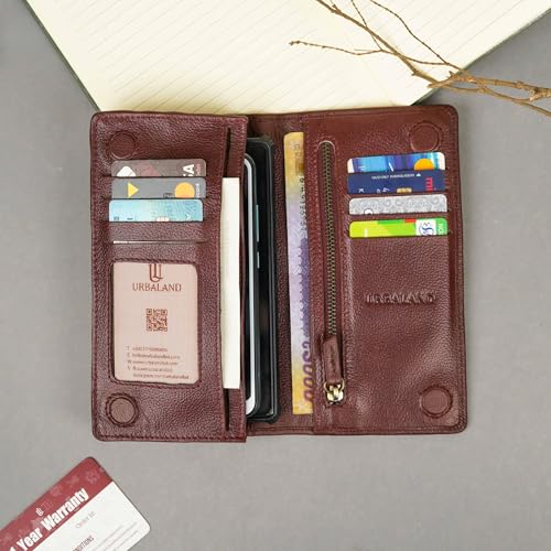 Sazzad Long Wallet for Men – Genuine Leather – 7 Card Slots, ID Window, Chain Pocket, 2 Mobile & 2 Cash Pockets – Travel Organizer with Magnetic Lock – 7.5 x 4 Inch (Red Wine)4