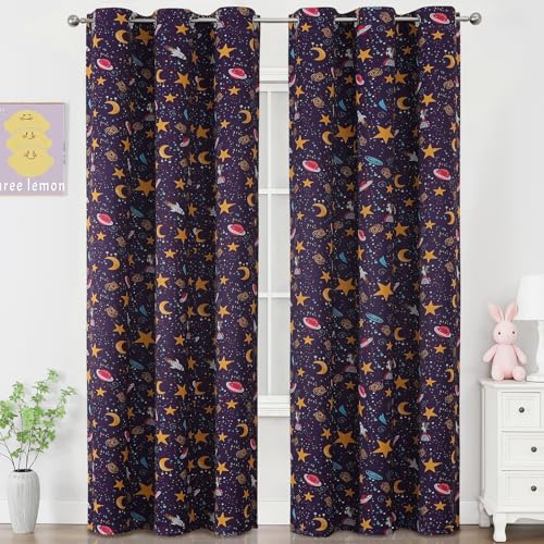 Image of Purple Unicorn Blackout Curtains 84 Inch Length for Princess Girls Bedroom | Estelar Textiler Star & Moon Printed Thermal Insulated Room Darkening Grommet Window Drapes for Kids Room,38Wx84L,2 Panels