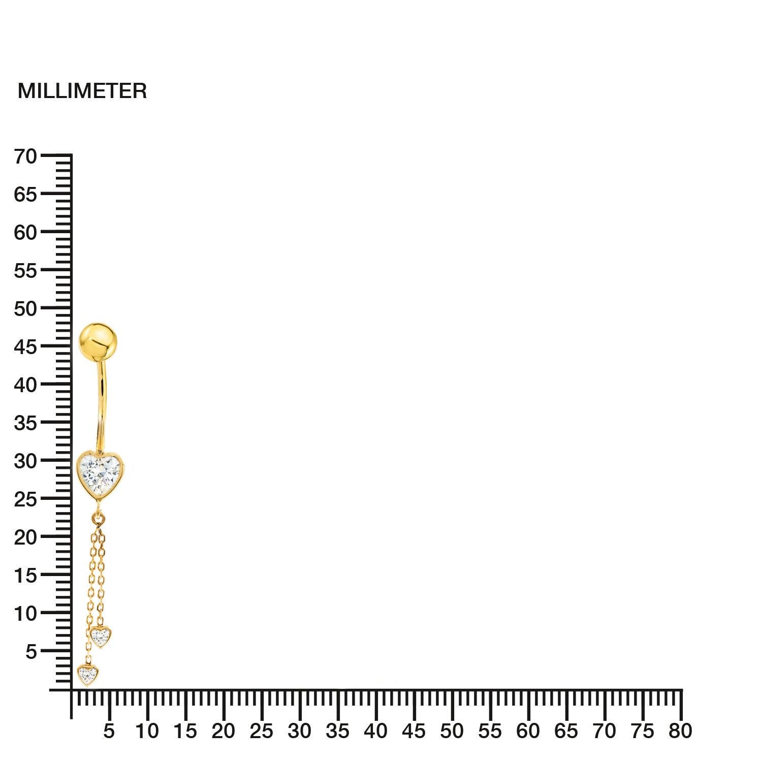 Monde Petit Piercing für Nabel herzen Zeichenfolge - Gelbgold 9 Karat (375) - Geschenkbox - Garantiezertifikat