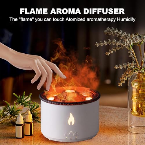 Image of KIMEE Volcano Humidifier Aromatherapy Essential Oil Diffuser, 2 Mist Modes: Flame and Volcano, Large Capacity with Timer Waterless Auto-Off for Home, Office, Yoga, or Gym