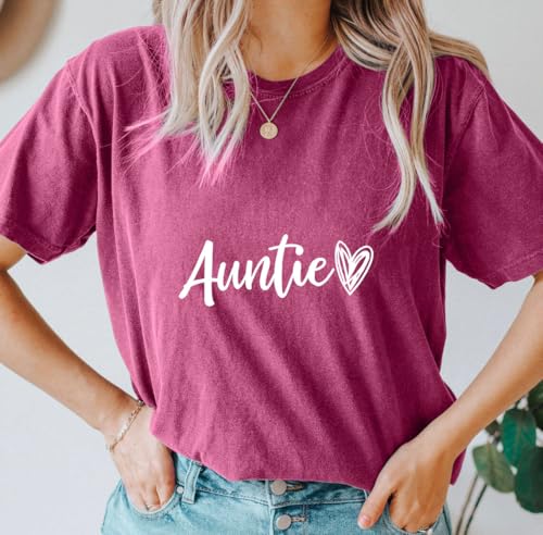 Image of Auntie Women Warm Lovely Love Print Blessing Holiday Summer Ladies Women Casual Short Sleeve T-Shirt.