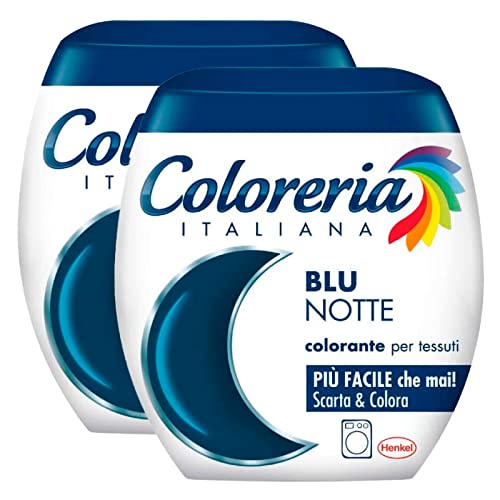 2x Coloreria Italiana Colorante per Tessuti per Lavatrice Colore Blu Notte Ravviva o Cambia il Colore dei Capi - 2 Confezioni Monodose