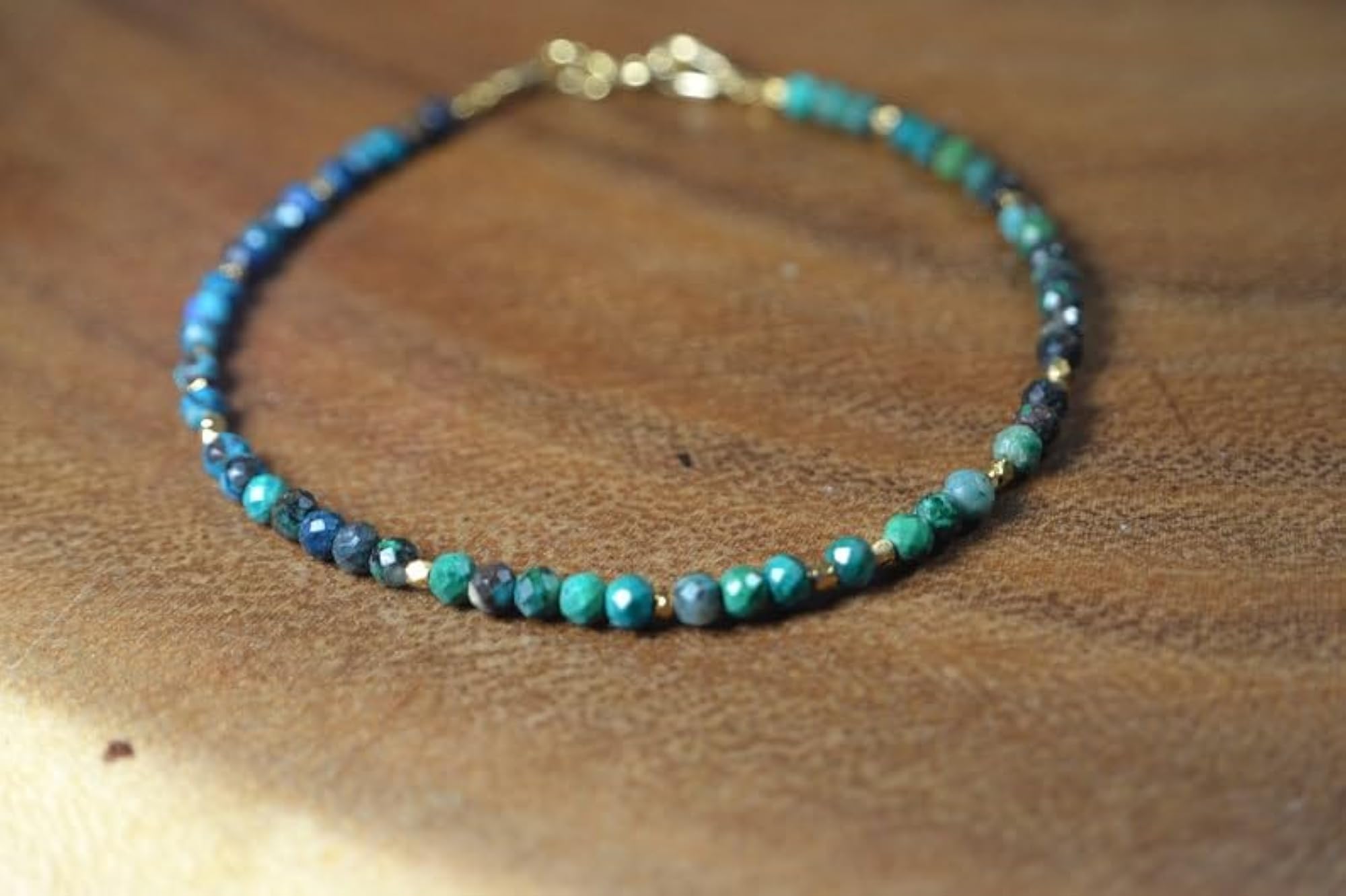 Chrysocolla Round Beaded Bracelet, Adjustable Link with Gold Lock
