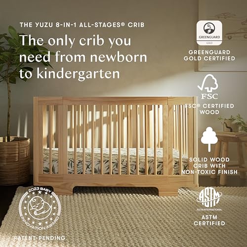 Image of Babyletto Yuzu Convertible All-Stages Bassinet, Midi, Full-Size Crib in Natural, Greenguard Gold Certified, Portable & Adjustable with Conversion Kits and Pads Included