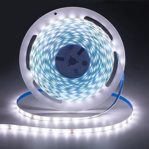 iNextStation 24V White LED Strip Light 10M, 2835 SMD 600 LEDs Flexible Waterproof Cuttable LED Tape Light for Bedroom Kitchen Cabinet Wardrobe TV DIY Lighting (NO Power Plug)